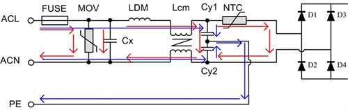图 1 常用EMC前级电路