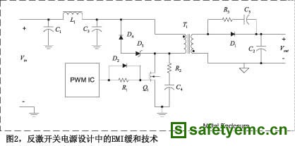 图2反激开关电源设计中的EMI缓和技术