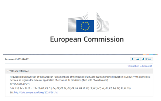 欧盟MDR新法规(2020/561(EU)正式推迟一年 医疗器械生产商可继续提交MDD申请